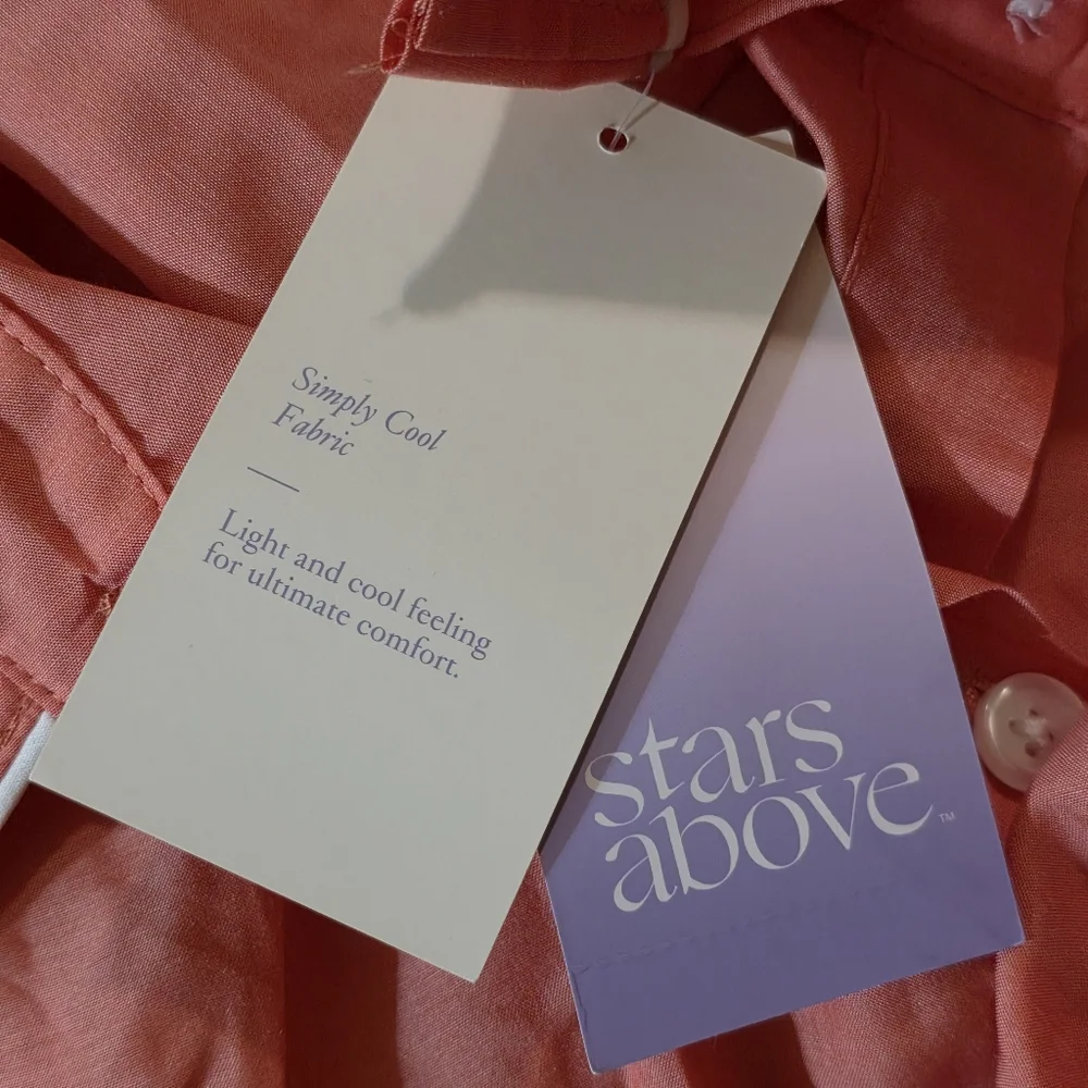 Stars Above Button Down Short Sleeve Pajama Sleep Shirt Lightweight Cool Feeling